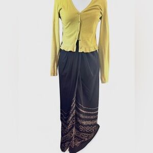 Anne Klein long Silk Skirt NWT – Black Gold Embroidered Vintage 90s Size 10